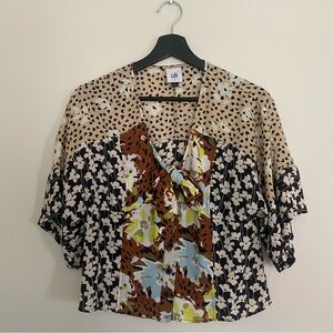 Cabi Button-Up Floral Blouse – Small, Cream/Black/White/Brown/Blue/Yellow/Green